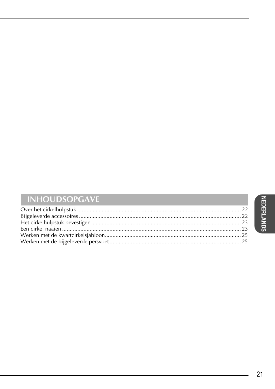 Inhoudsopgave | Brother NX-2000 User Manual | Page 23 / 48