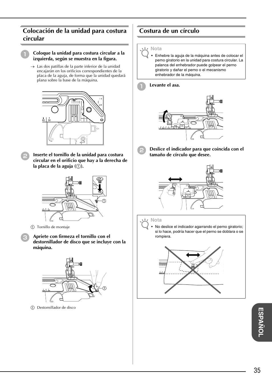 Costura de un círculo | Brother NX-2000 User Manual | Page 37 / 48