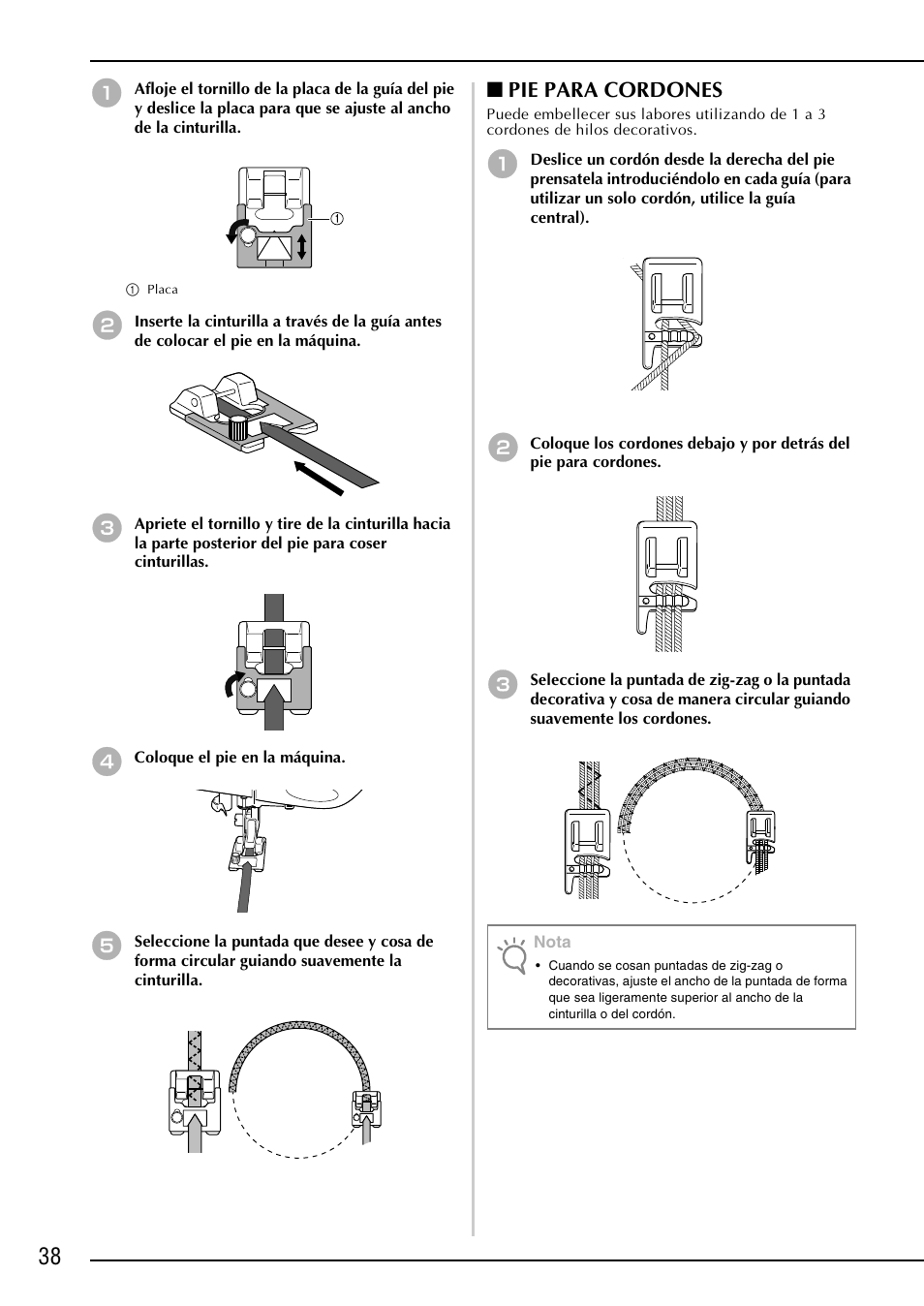 Pie para cordones | Brother NX-2000 User Manual | Page 40 / 48