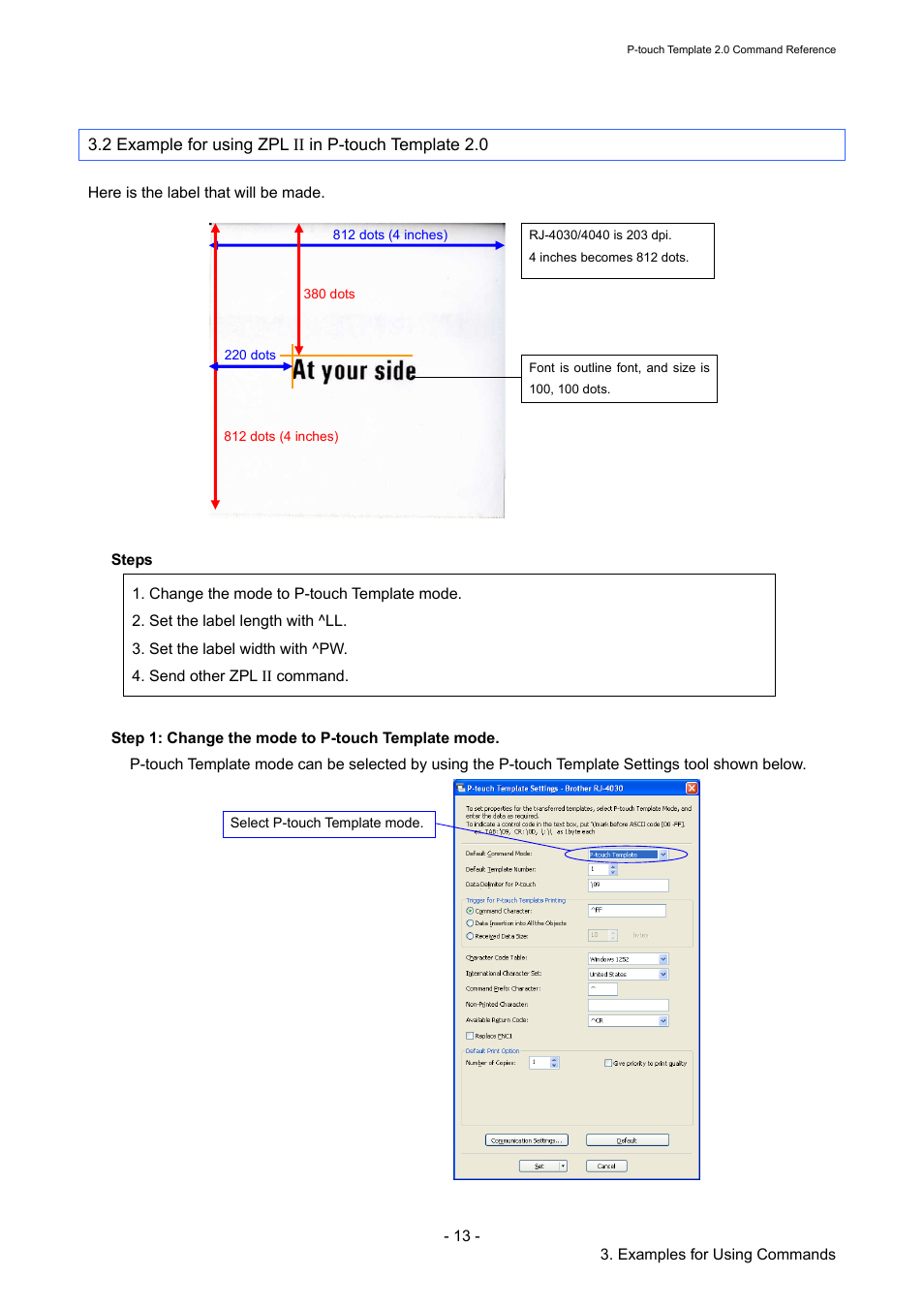 2 example for using zpl ii in p-touch template 2.0 | Brother RJ-4030 User Manual | Page 19 / 110