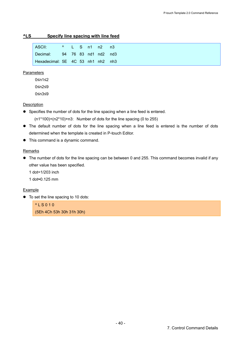 Ls specify line spacing with line feed, Specify line spacing with line feed | Brother RJ-4030 User Manual | Page 46 / 110