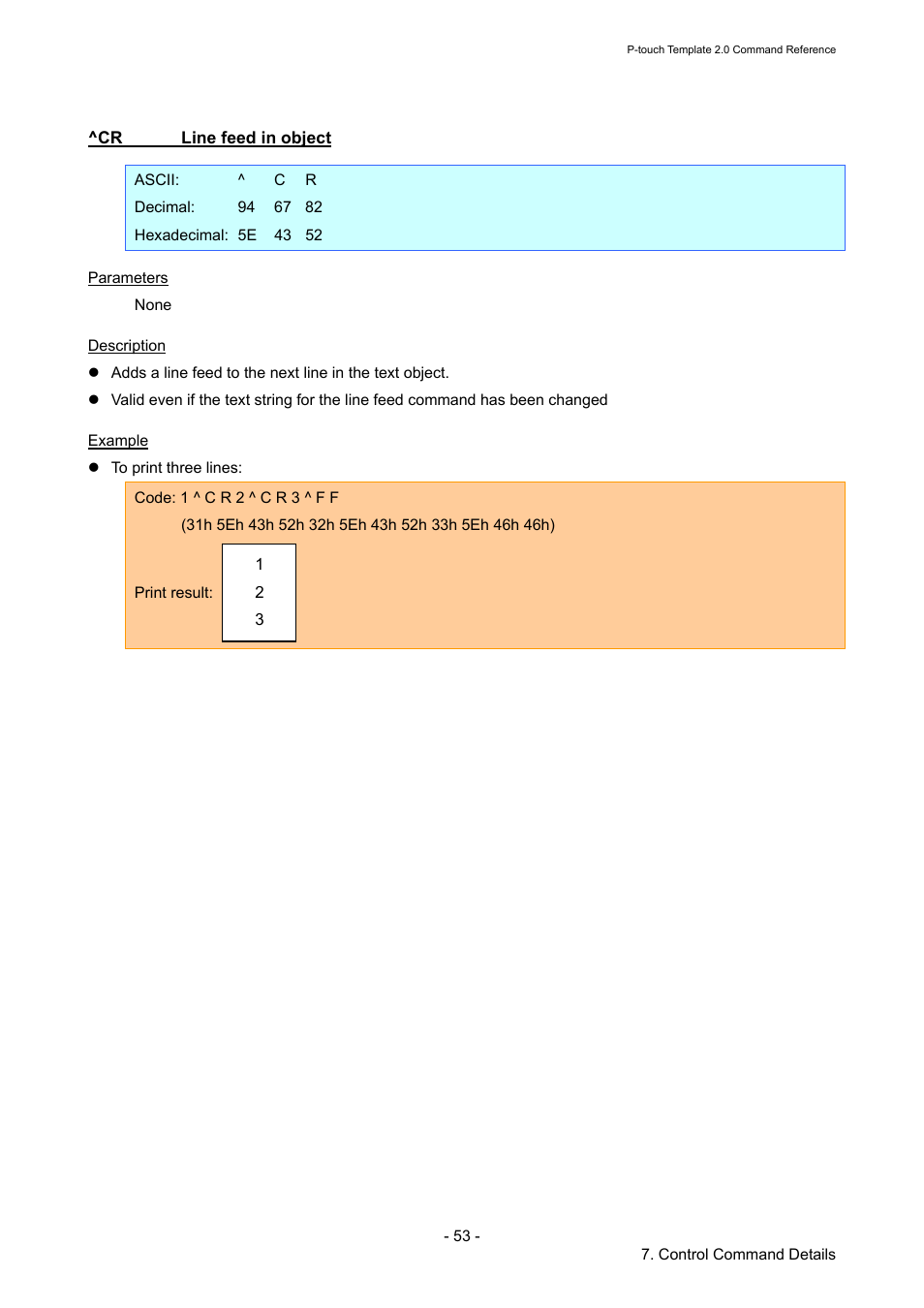 Cr line feed in object, Line feed in object | Brother RJ-4030 User Manual | Page 59 / 110