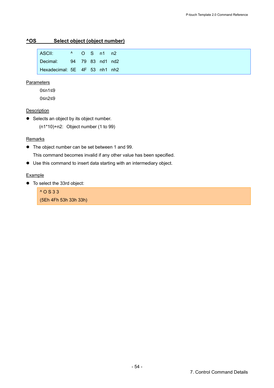 Os select object (object number), Select object (object number) | Brother RJ-4030 User Manual | Page 60 / 110