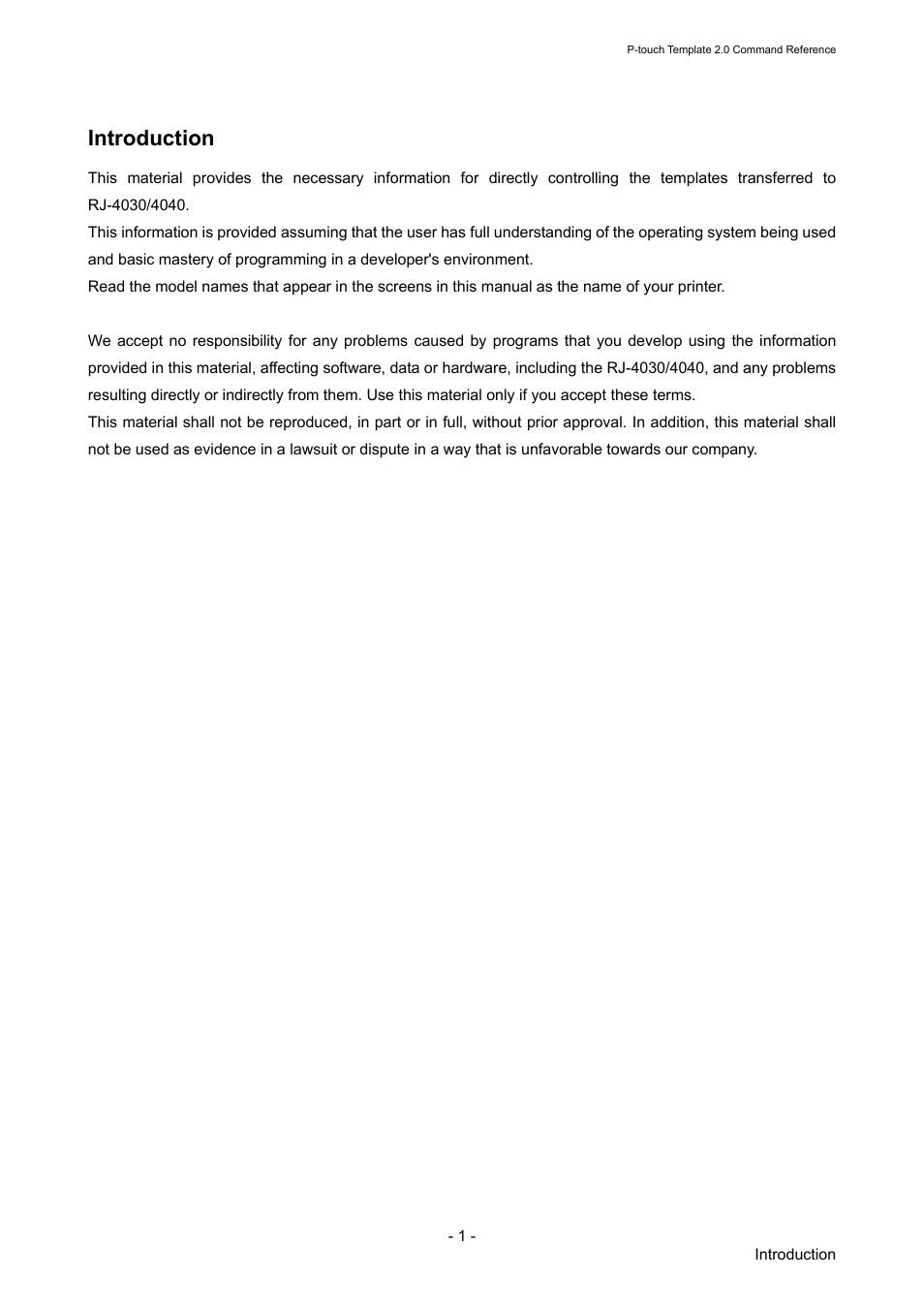 Introduction | Brother RJ-4030 User Manual | Page 7 / 110