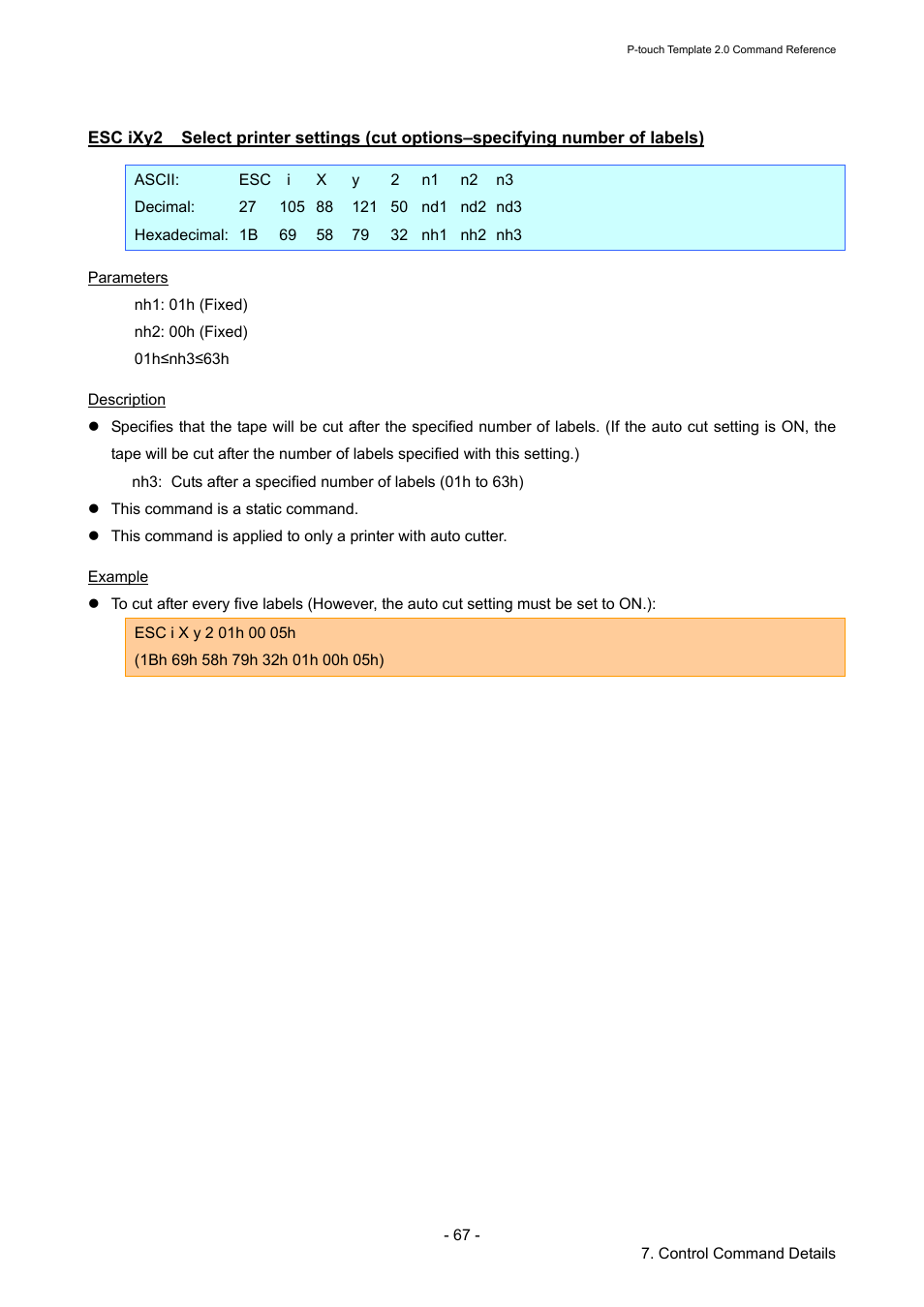 Esc ixy2 | Brother RJ-4030 User Manual | Page 73 / 110