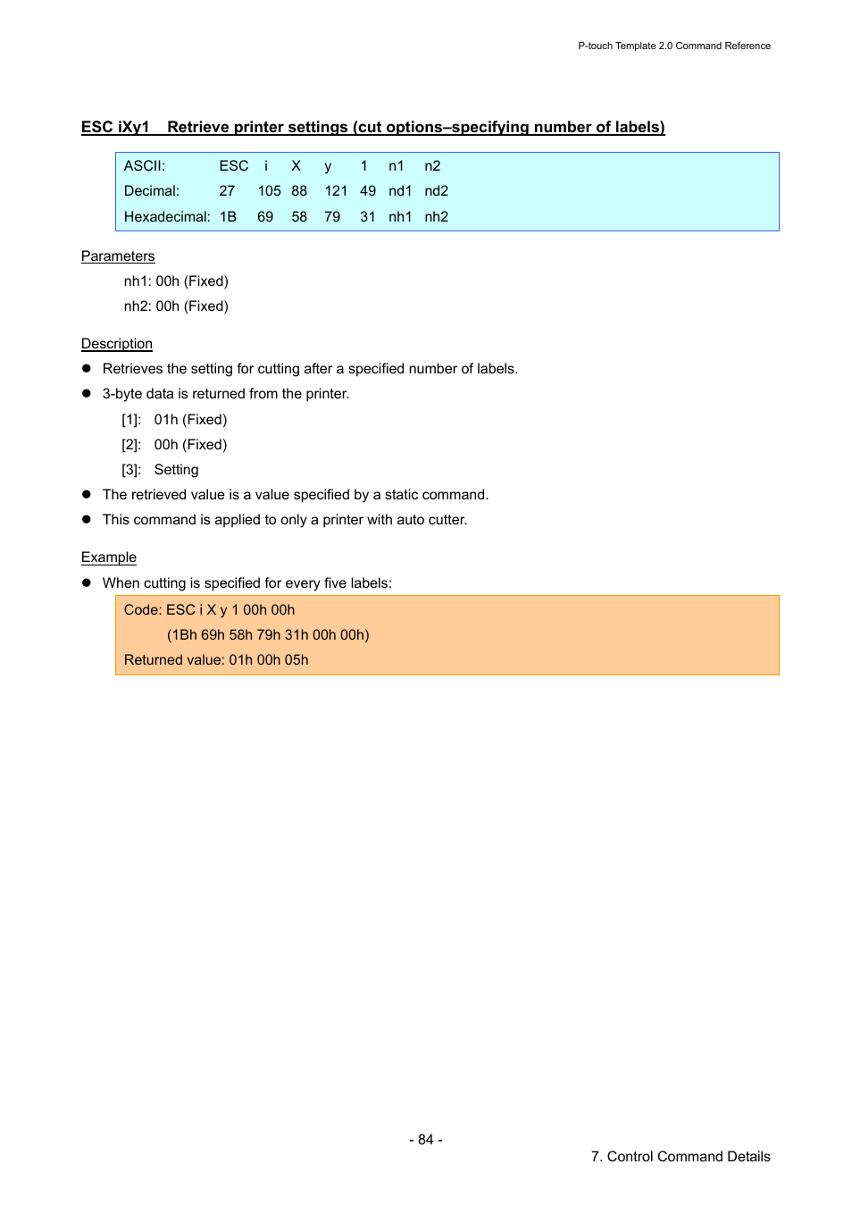 Esc ixy1 | Brother RJ-4030 User Manual | Page 90 / 110