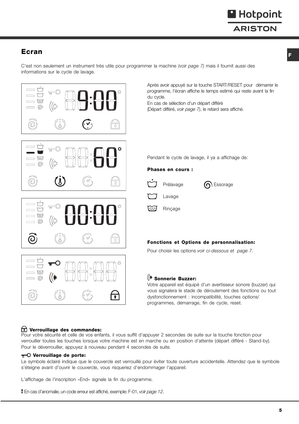 Ecran | Hotpoint Ariston AVTXF 149 User Manual | Page 5 / 72