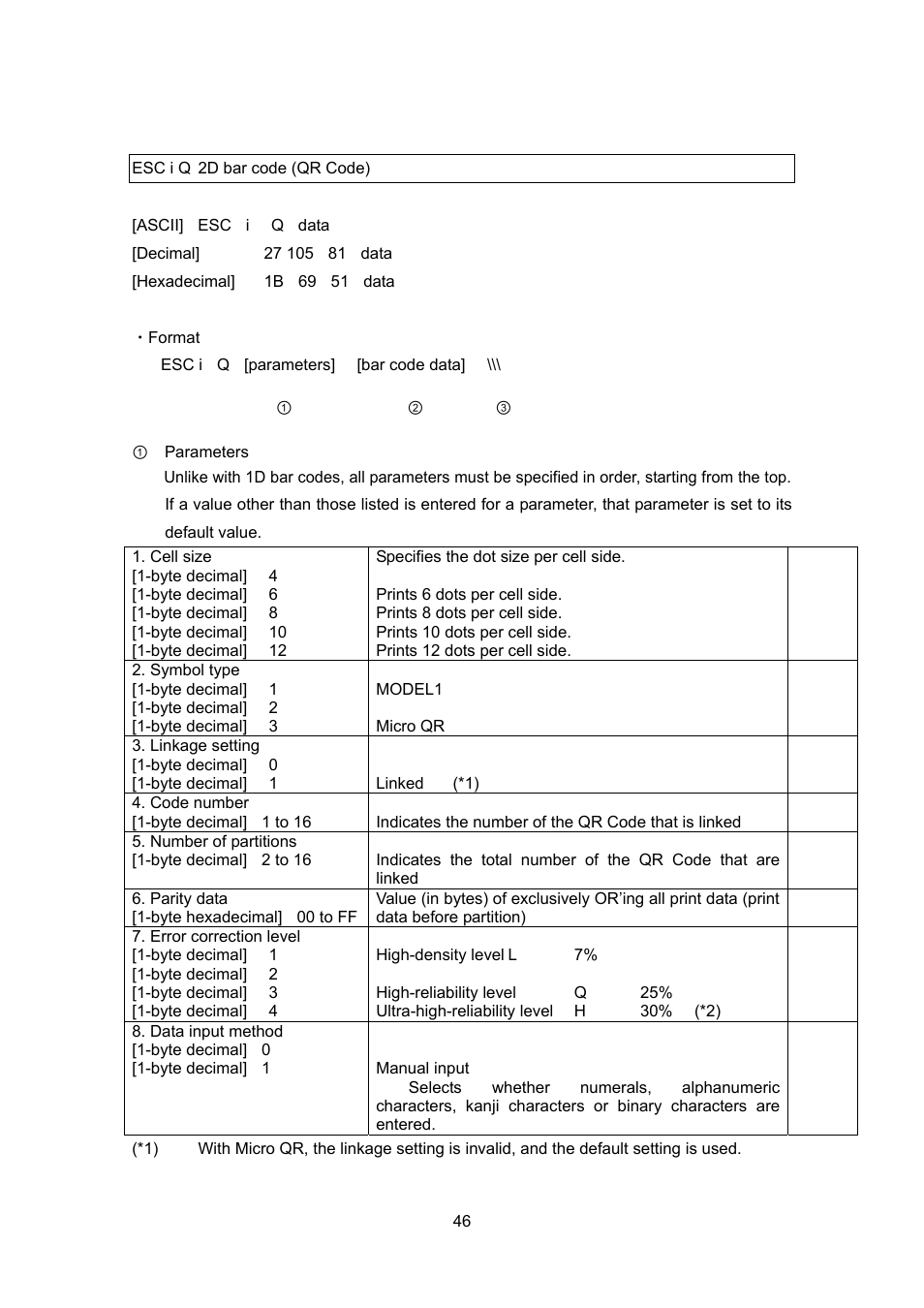 Esc i q 2d bar code (qr code) | Brother PT-9700PC User Manual | Page 46 / 75