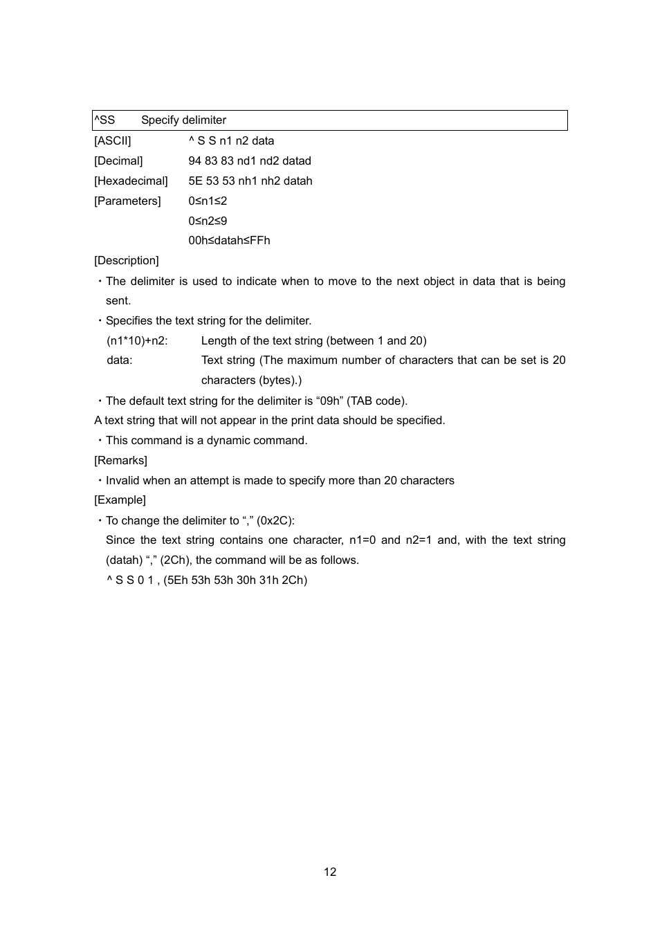 Ss specify delimiter, Specify delimiter | Brother TD-4100N User Manual | Page 32 / 88
