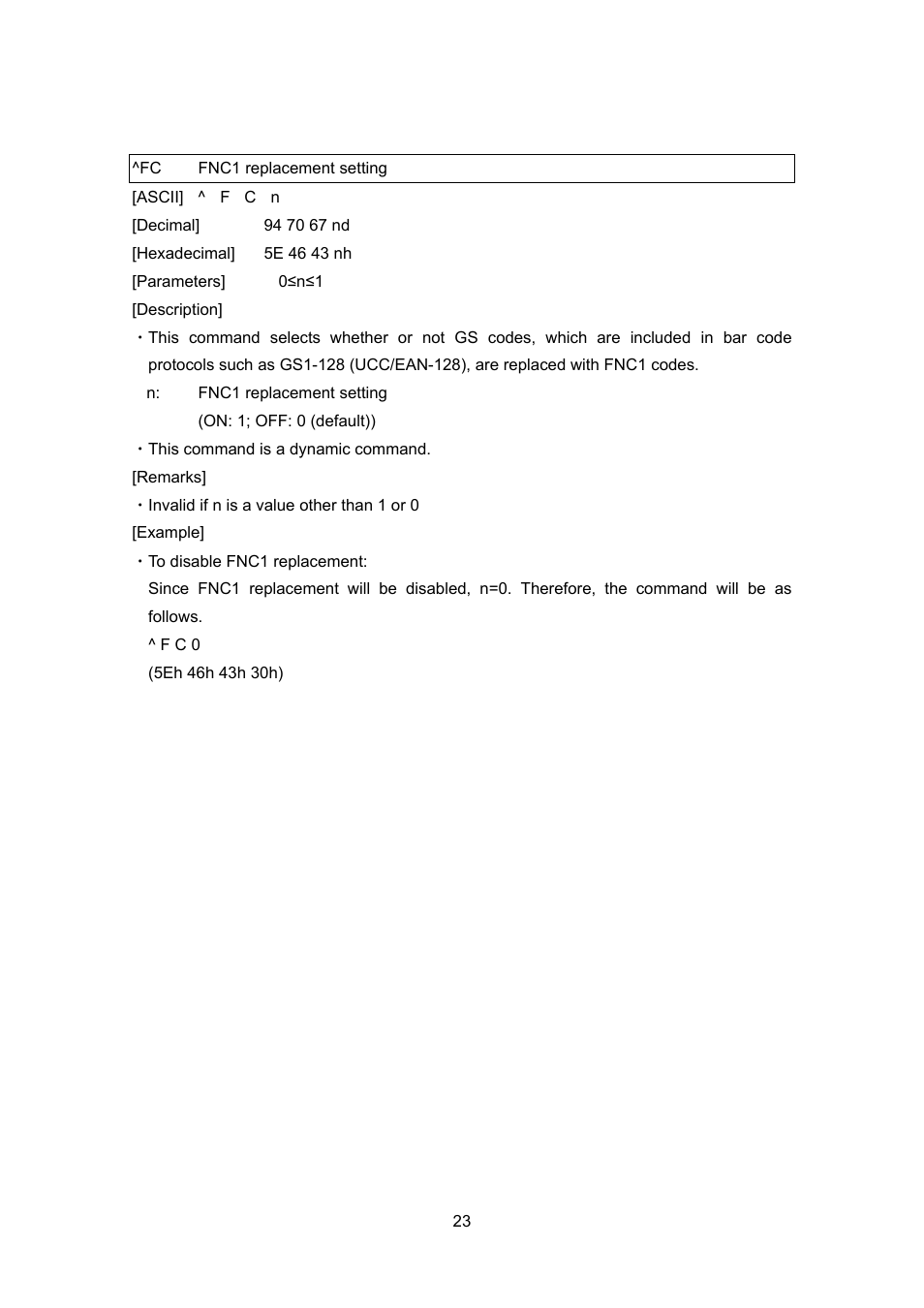 Fc fnc1 replacement setting, Fnc1 replacement setting | Brother TD-4100N User Manual | Page 43 / 88