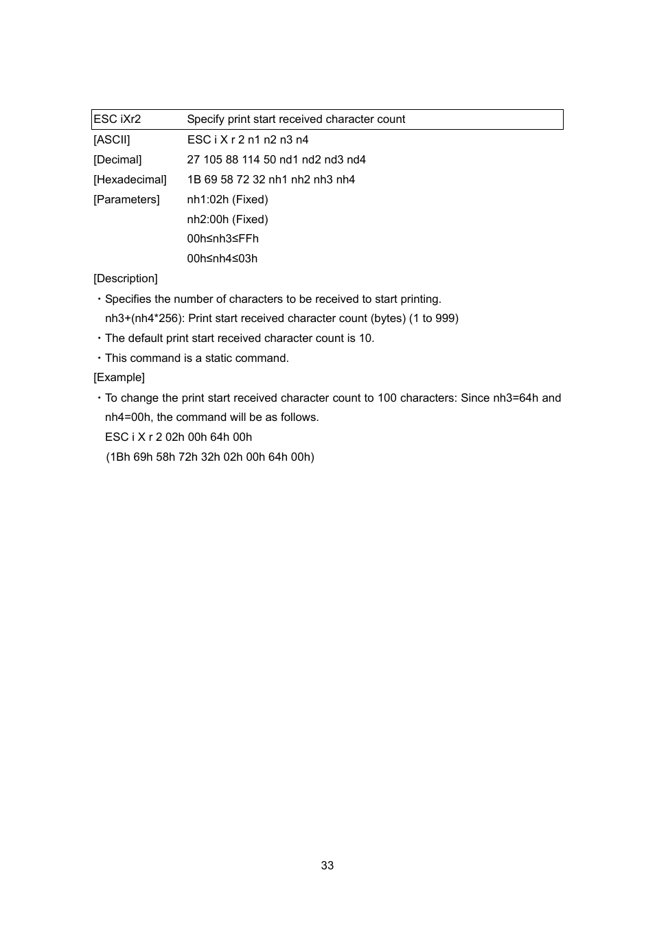 Esc ixr2, Specify print start received character count | Brother TD-4100N User Manual | Page 53 / 88