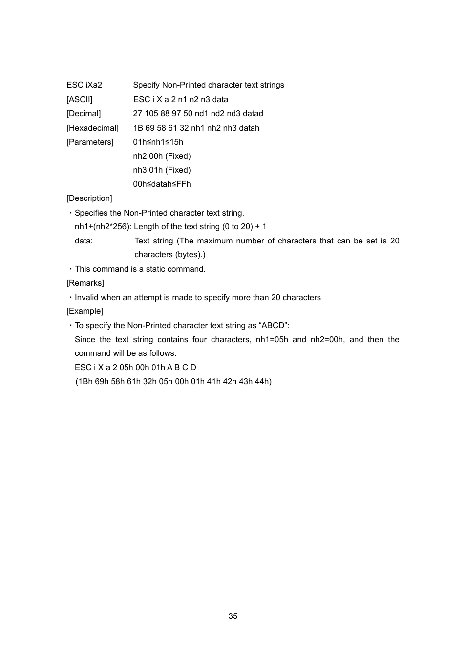 Esc ixa2, Specify non-printed character text strings | Brother TD-4100N User Manual | Page 55 / 88
