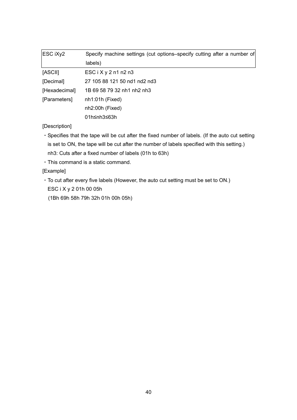 Esc ixy2, Of labels) | Brother TD-4100N User Manual | Page 60 / 88