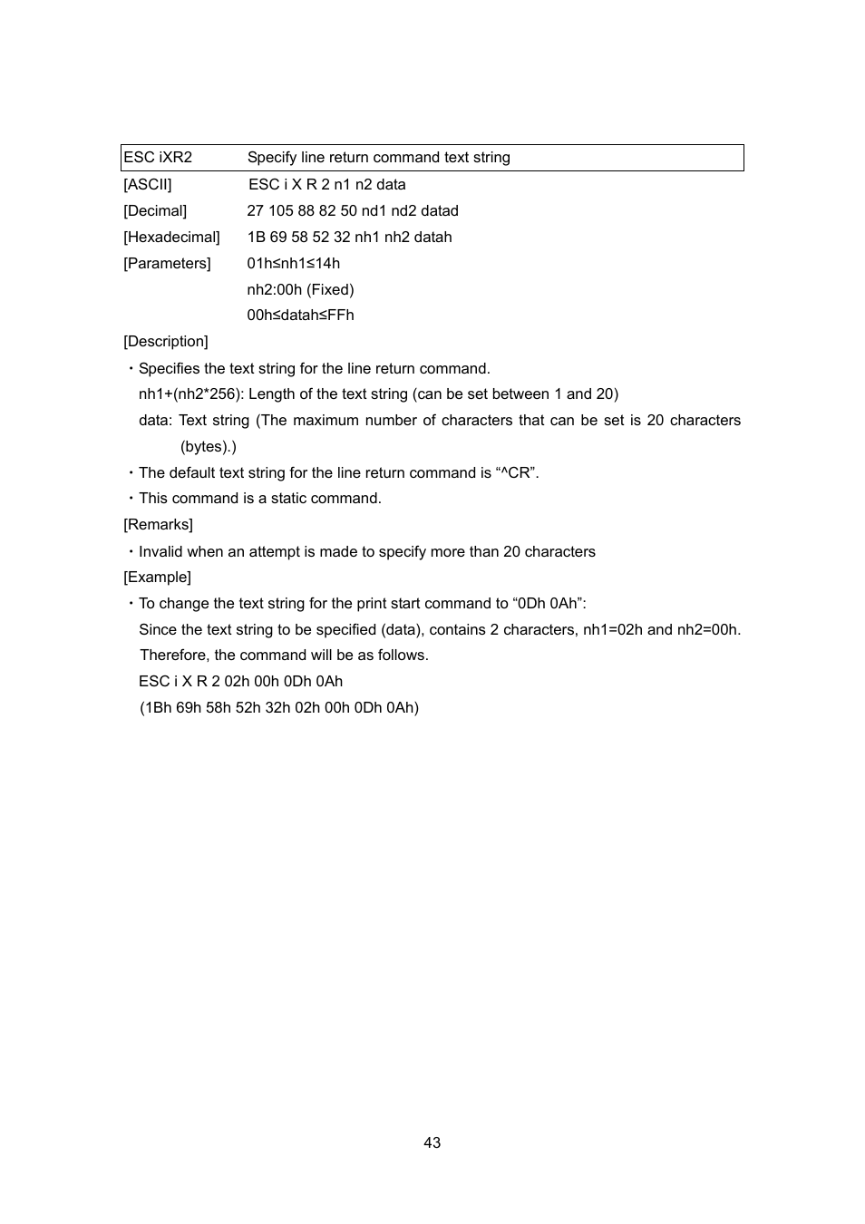 Esc ixr2 specify line return command text string, Esc ixr2, Specify line return command text string | Brother TD-4100N User Manual | Page 63 / 88