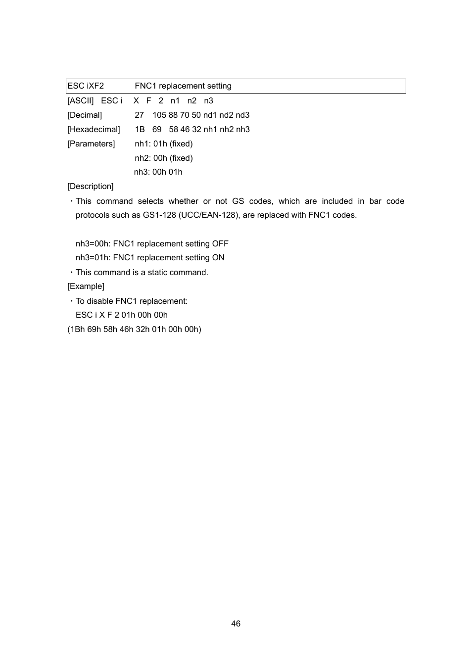 Esc ixf2 fnc1 replacement setting, Esc ixf2, Fnc1 replacement setting | Brother TD-4100N User Manual | Page 66 / 88