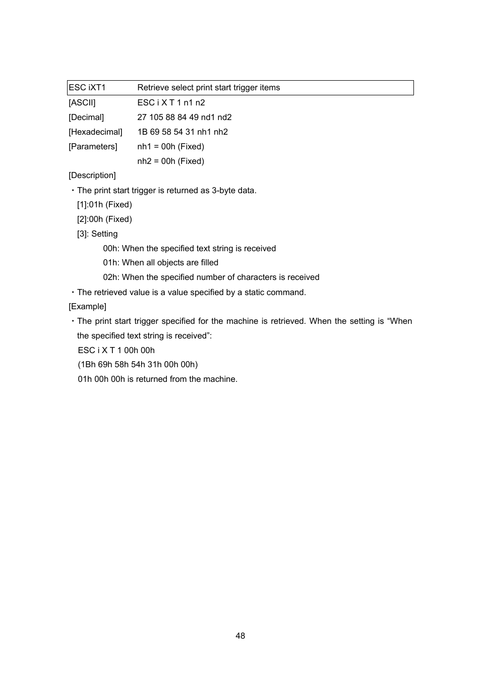 Esc ixt1 retrieve select print start trigger items, Esc ixt1, Retrieve select print start trigger items | Brother TD-4100N User Manual | Page 68 / 88