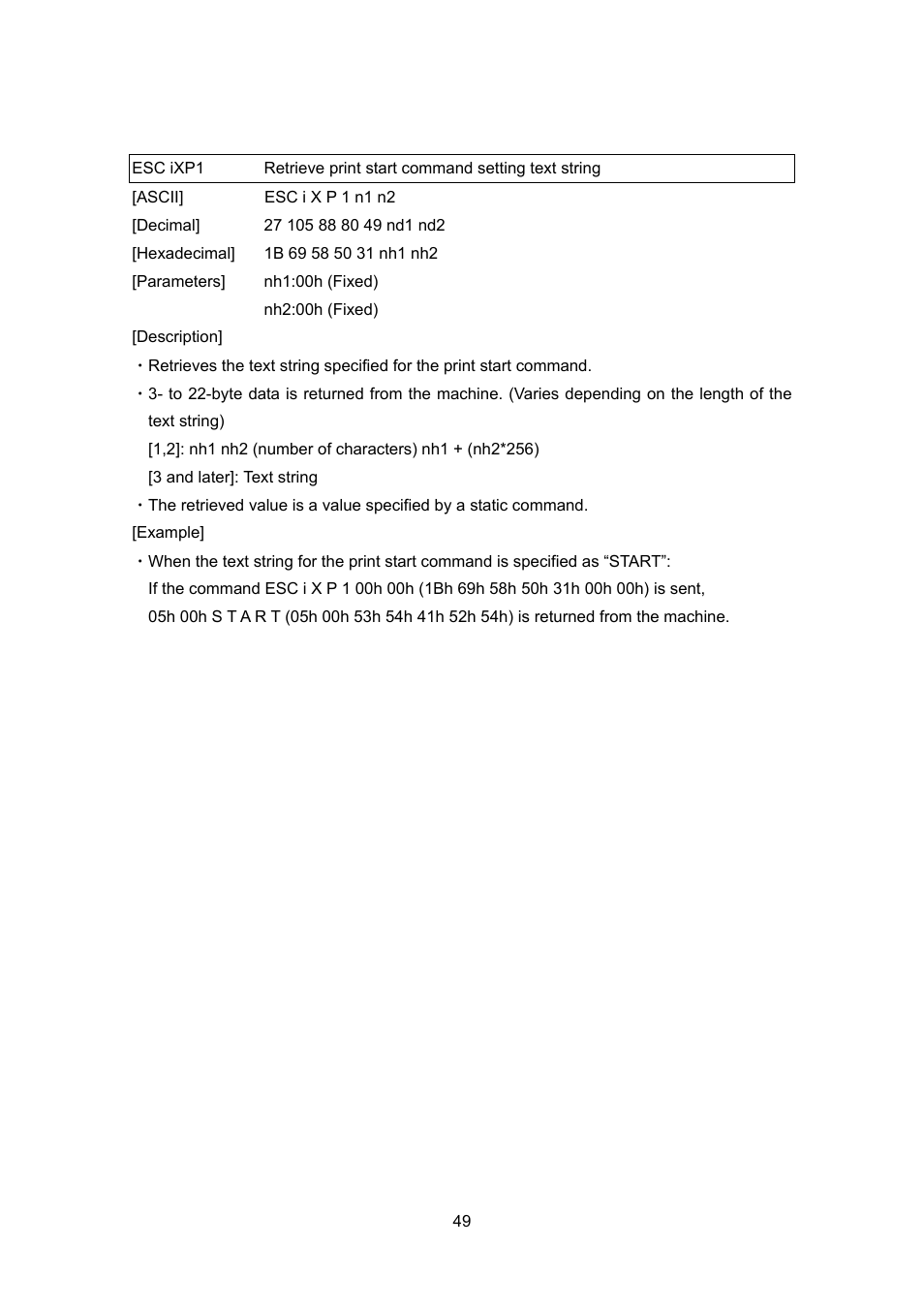 Esc ixp1, Retrieve print start command setting text string | Brother TD-4100N User Manual | Page 69 / 88