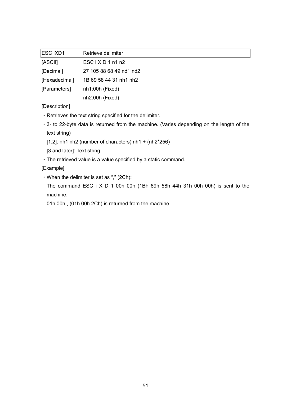 Esc ixd1 retrieve delimiter, Esc ixd1, Retrieve delimiter | Brother TD-4100N User Manual | Page 71 / 88