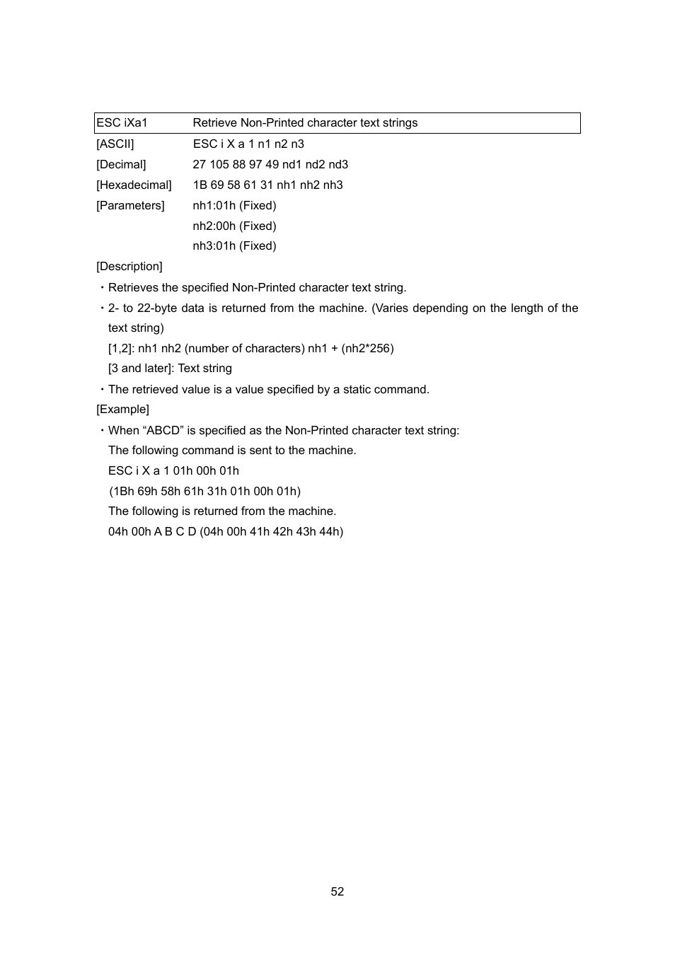 Esc ixa1, Retrieve non-printed character text strings | Brother TD-4100N User Manual | Page 72 / 88