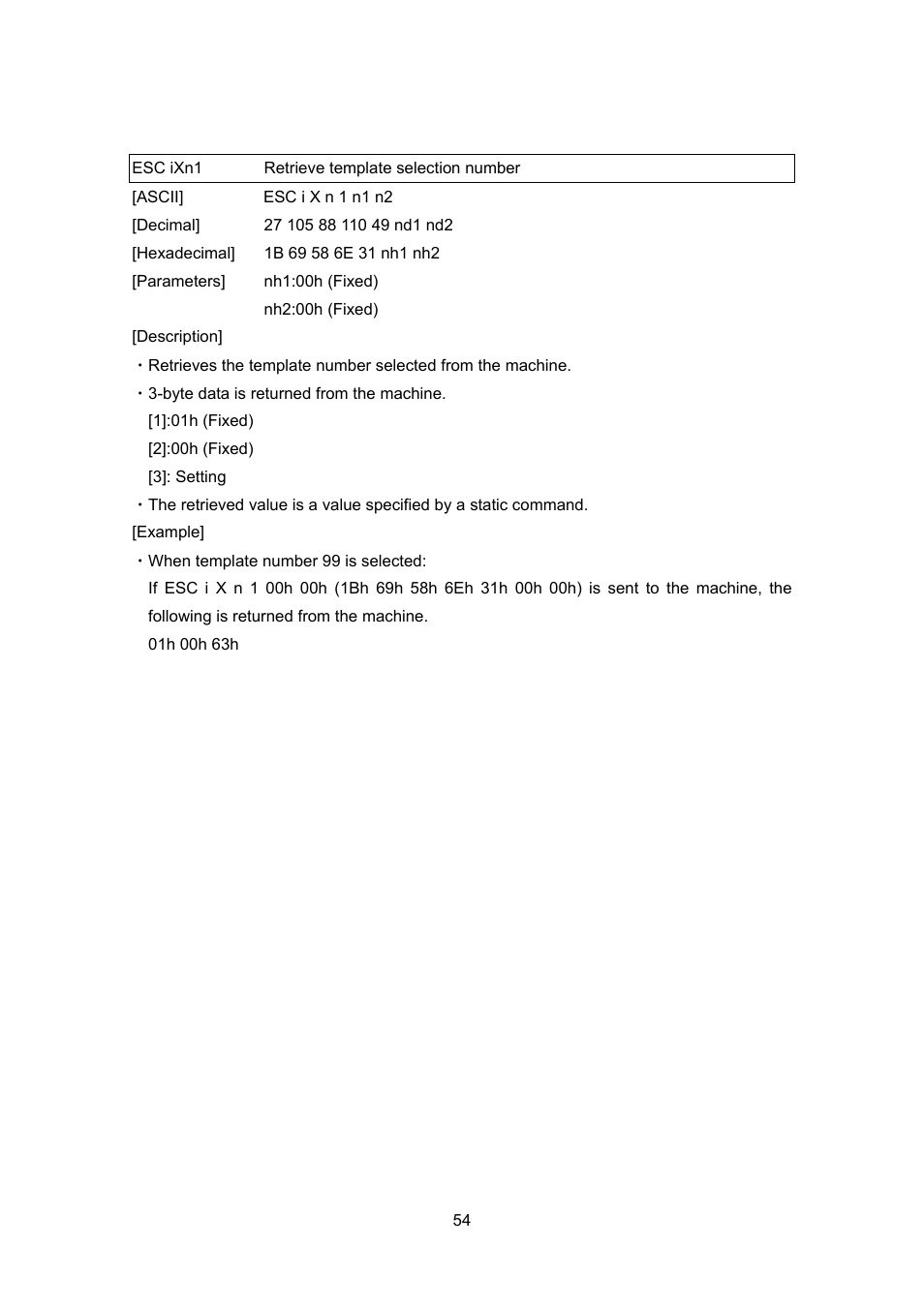 Esc ixn1 retrieve template selection number, Esc ixn1, Retrieve template selection number | Brother TD-4100N User Manual | Page 74 / 88