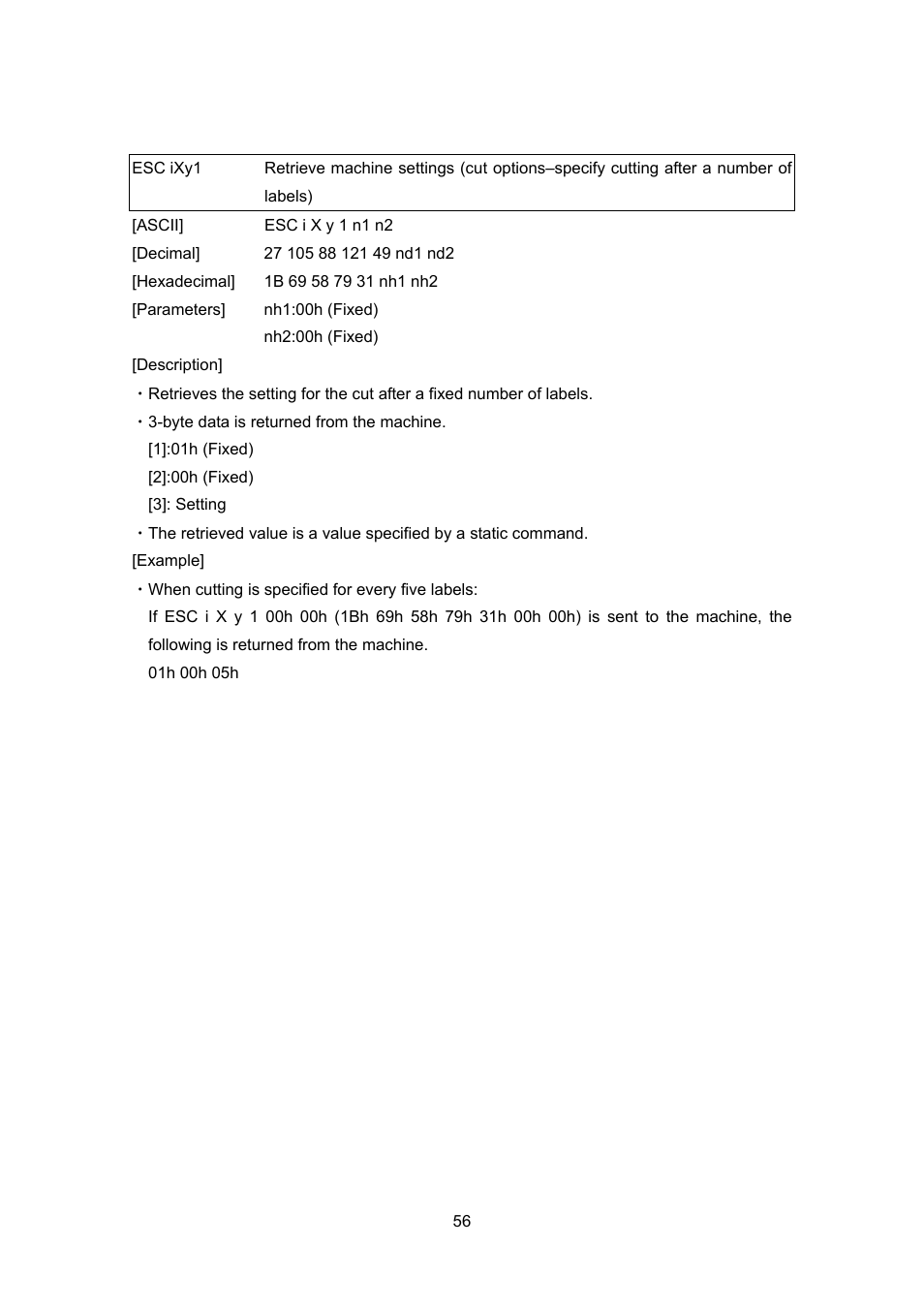 Esc ixy1, Of labels) | Brother TD-4100N User Manual | Page 76 / 88