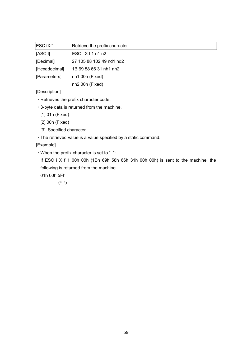 Esc ixf1 retrieve the prefix character, Esc ixf1, Retrieve the prefix character | Brother TD-4100N User Manual | Page 79 / 88