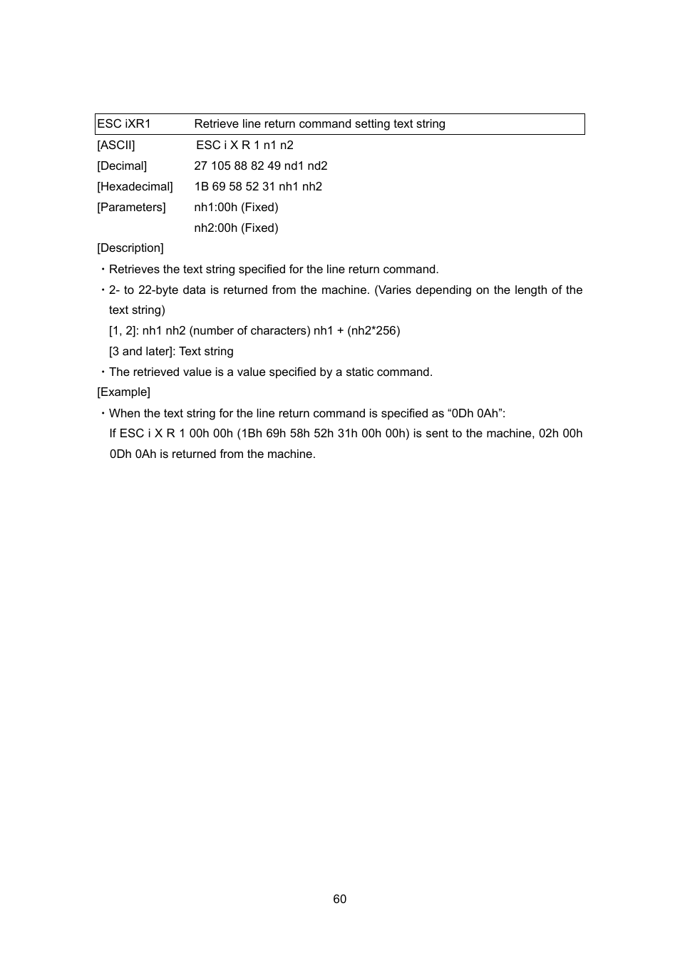 Esc ixr1, Retrieve line return command setting text string | Brother TD-4100N User Manual | Page 80 / 88