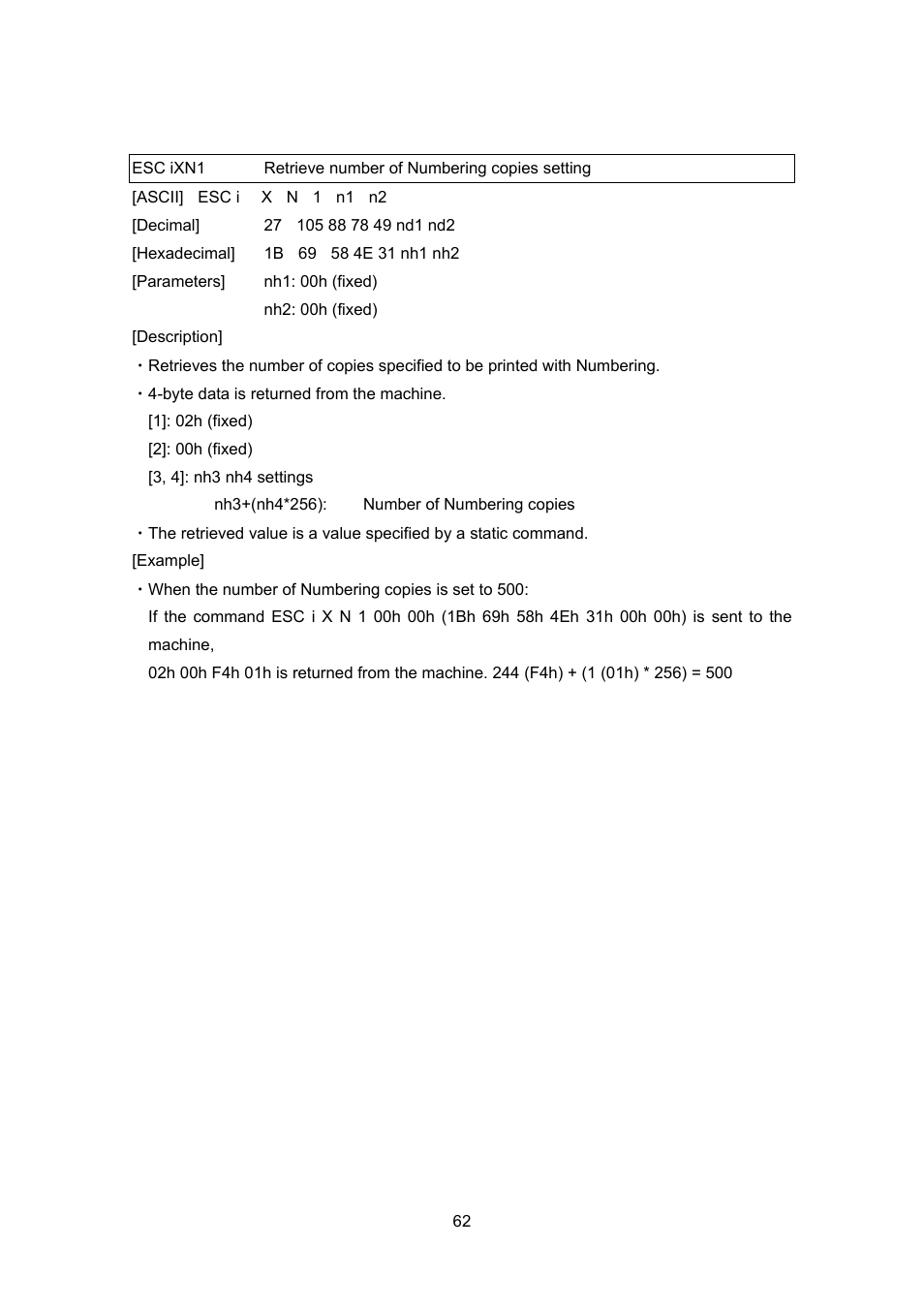 Esc ixn1, Retrieve number of numbering copies setting | Brother TD-4100N User Manual | Page 82 / 88
