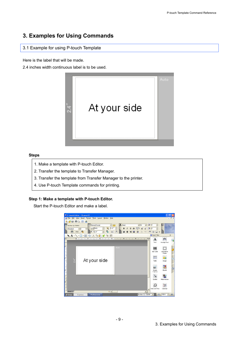 Examples for using commands, 1 example for using p-touch template | Brother QL-720NW User Manual | Page 14 / 96