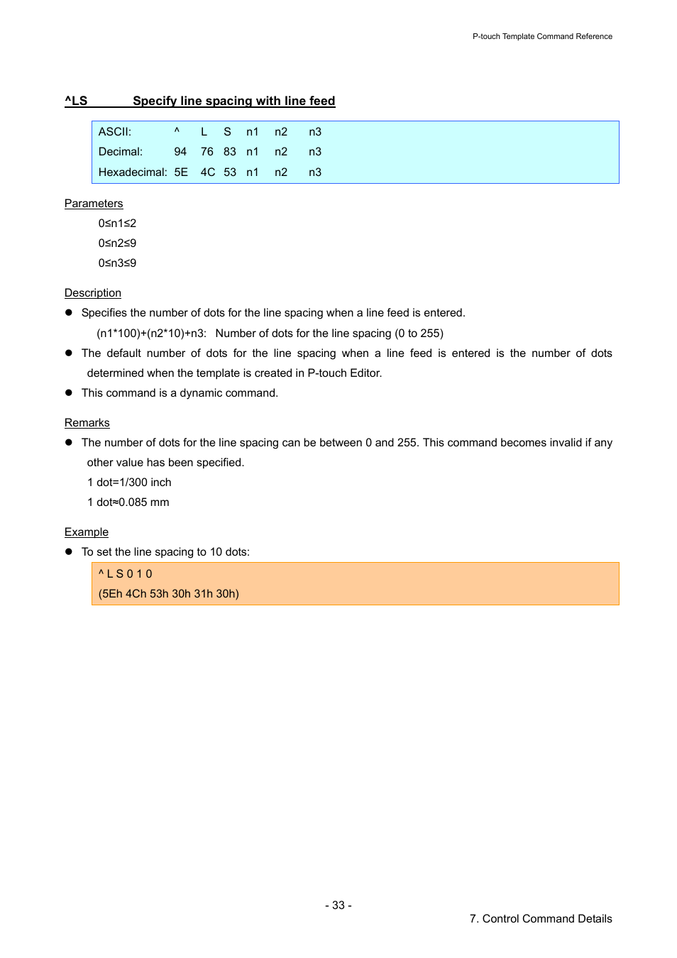 Ls specify line spacing with line feed, Specify line spacing with line feed | Brother QL-720NW User Manual | Page 38 / 96