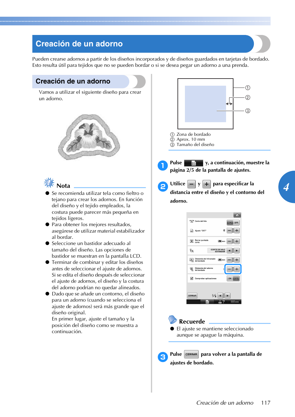 Creación de un adorno | Brother PR655 User Manual | Page 119 / 280