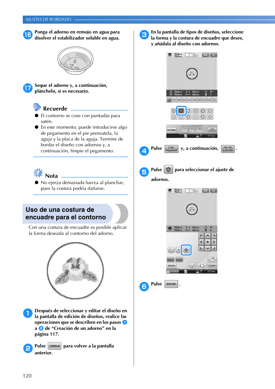 Uso de una costura de encuadre para el contorno, Recuerde, Nota | Brother PR655 User Manual | Page 122 / 280