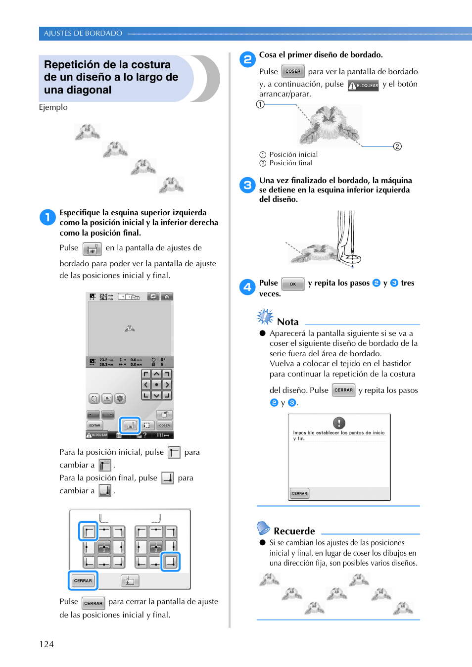 Nota, Recuerde | Brother PR655 User Manual | Page 126 / 280