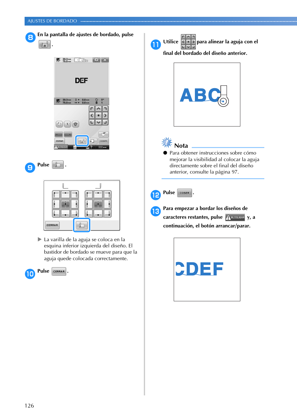 Nota | Brother PR655 User Manual | Page 128 / 280