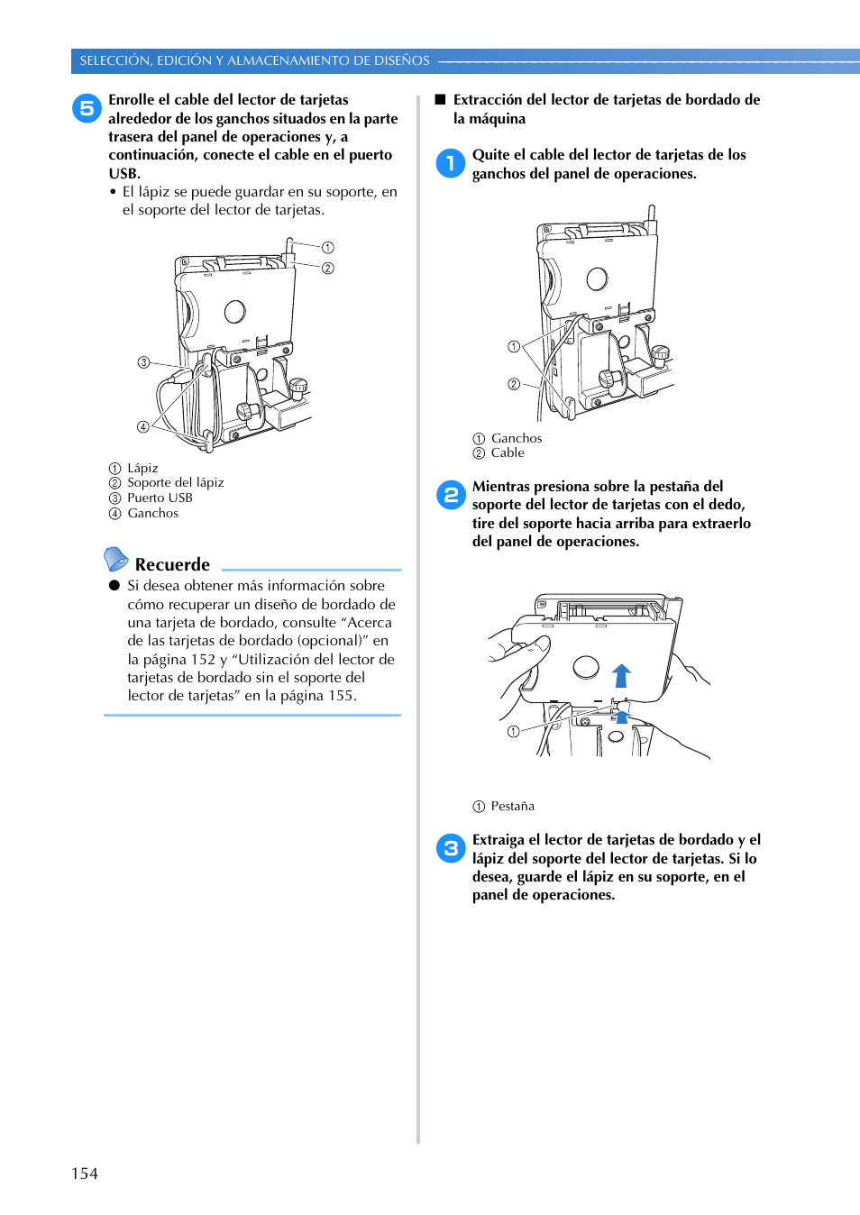 Recuerde | Brother PR655 User Manual | Page 156 / 280
