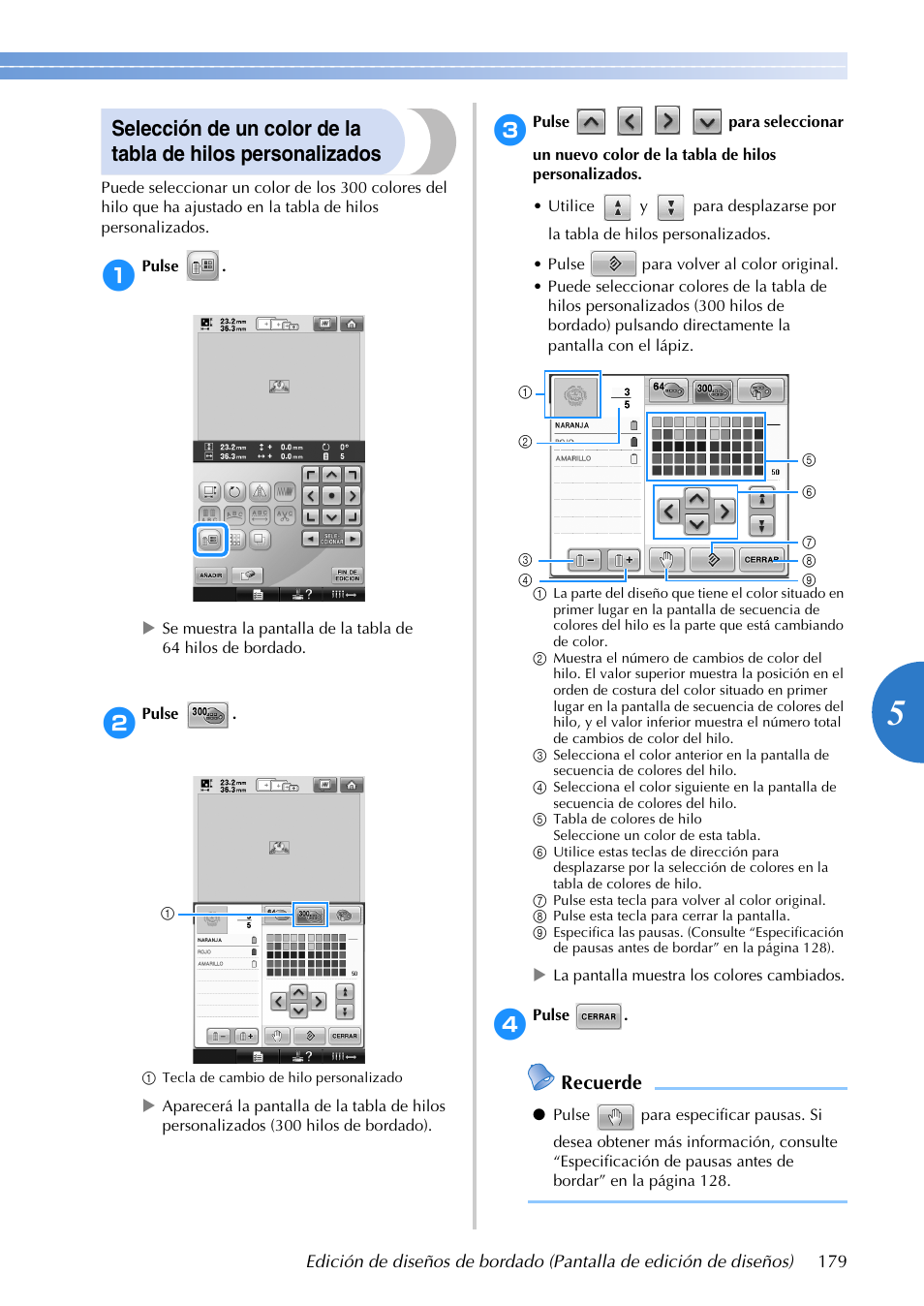 Recuerde | Brother PR655 User Manual | Page 181 / 280