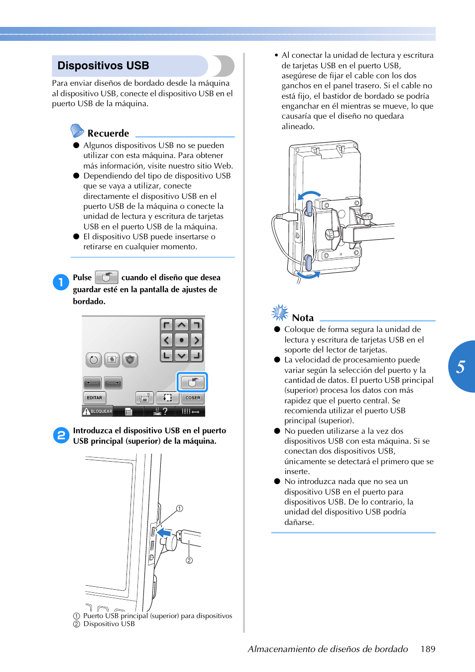 Dispositivos usb | Brother PR655 User Manual | Page 191 / 280