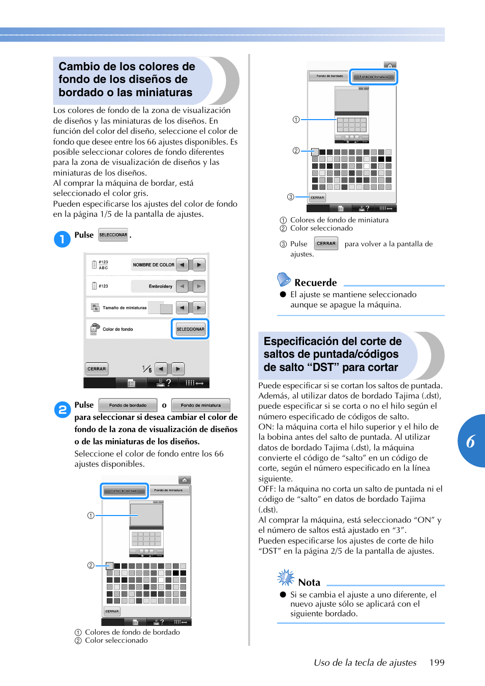 Recuerde, Nota | Brother PR655 User Manual | Page 201 / 280