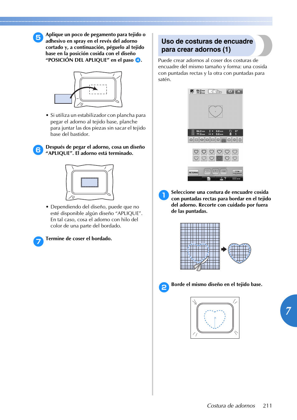 Uso de costuras de encuadre para crear adornos (1) | Brother PR655 User Manual | Page 213 / 280