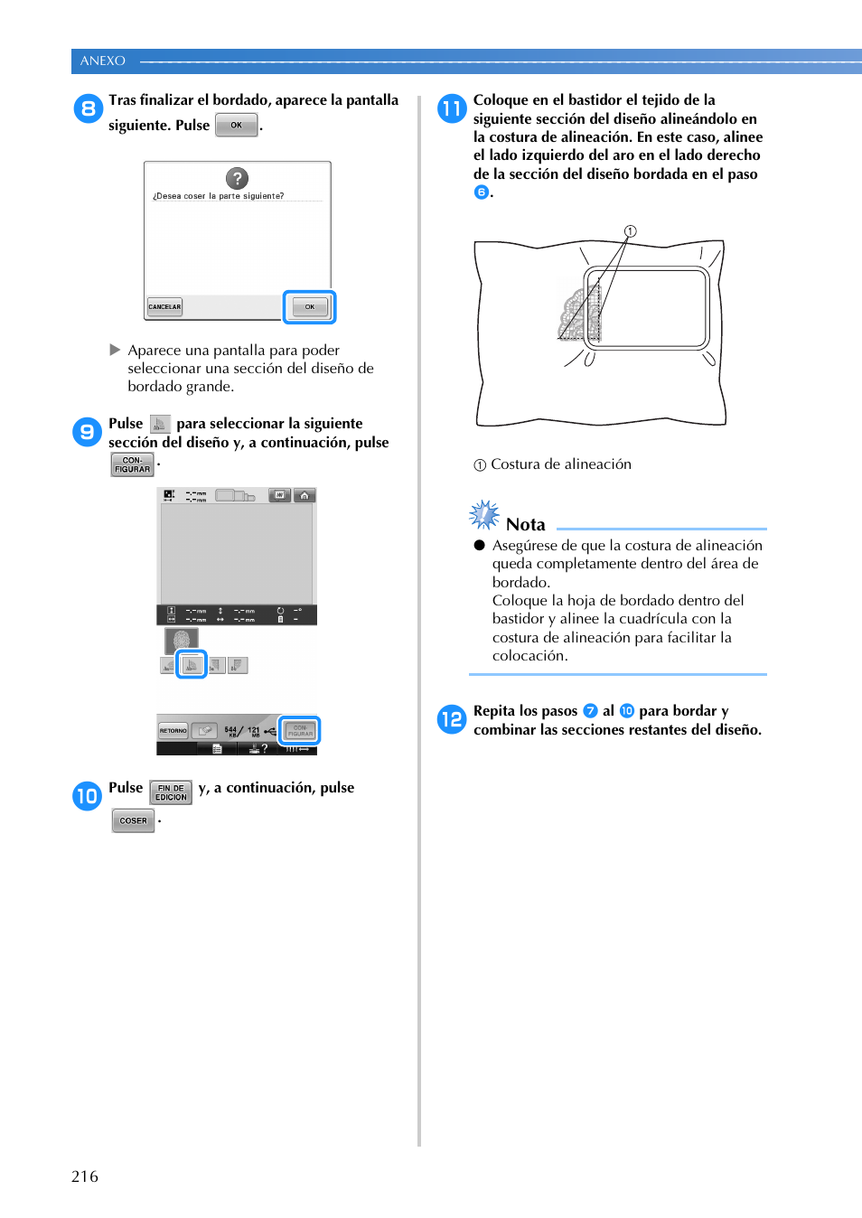Nota | Brother PR655 User Manual | Page 218 / 280