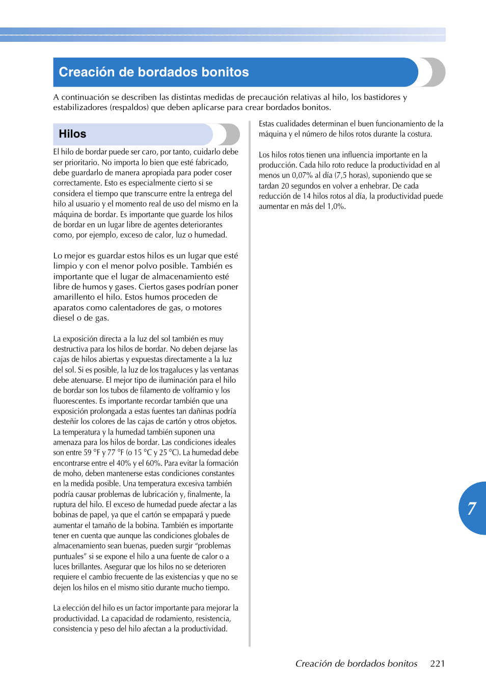 Creación de bordados bonitos, Hilos | Brother PR655 User Manual | Page 223 / 280