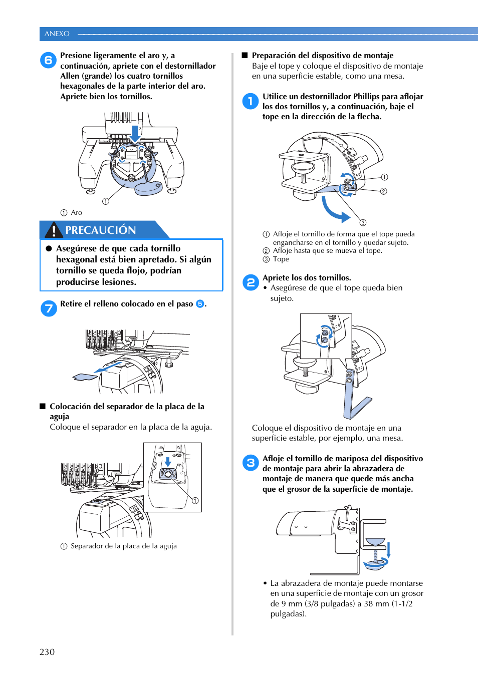 Precaución | Brother PR655 User Manual | Page 232 / 280