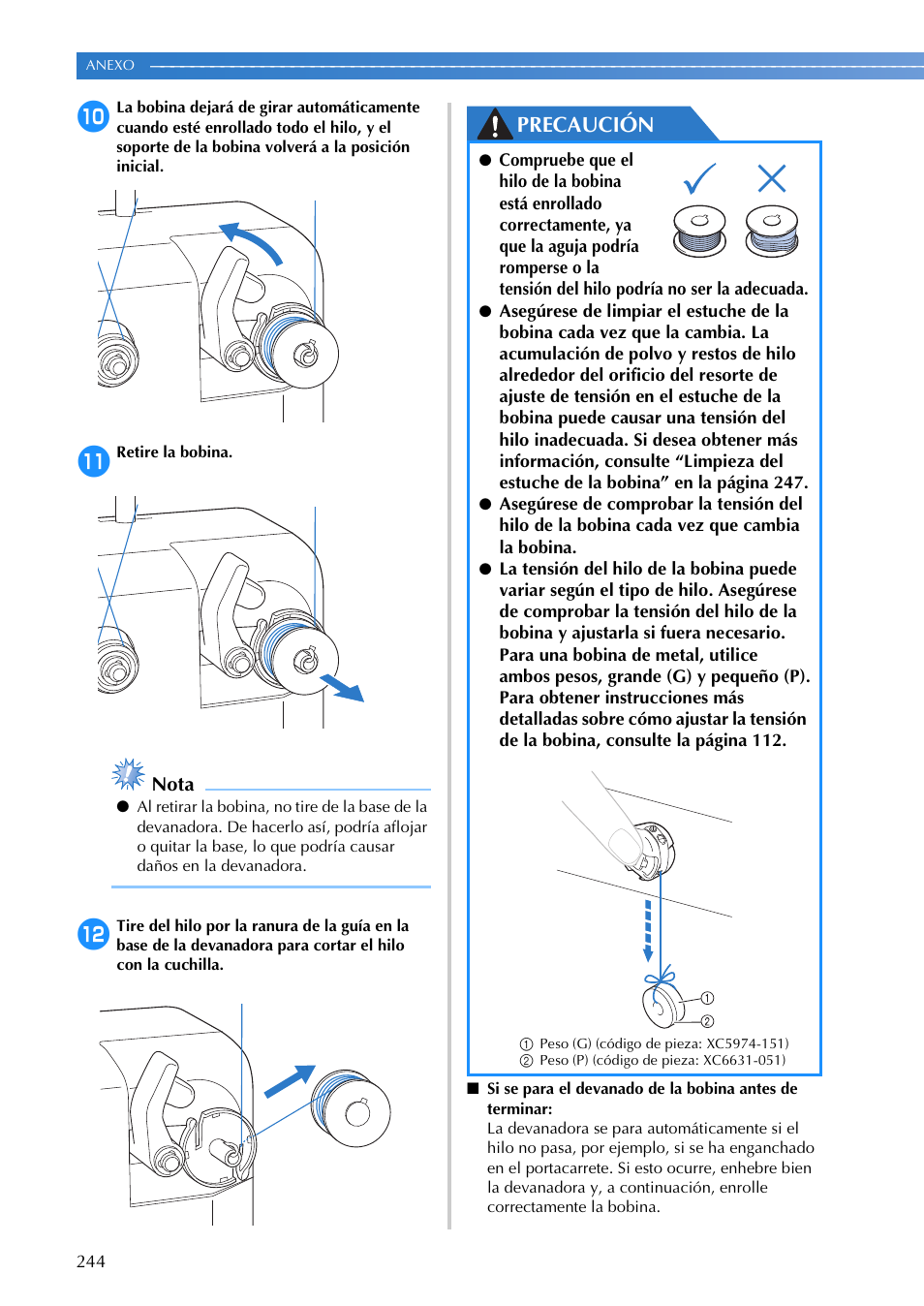Precaución, Nota | Brother PR655 User Manual | Page 246 / 280