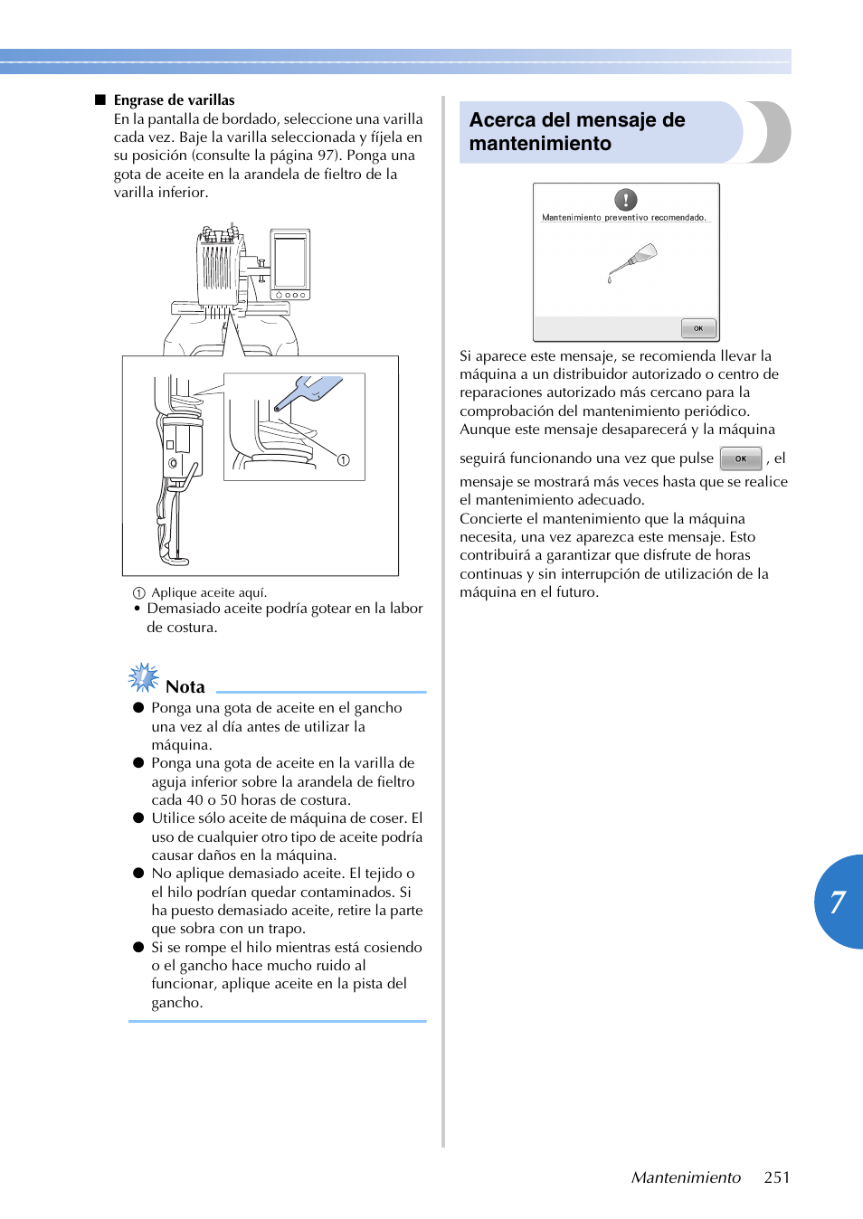 Acerca del mensaje de mantenimiento | Brother PR655 User Manual | Page 253 / 280