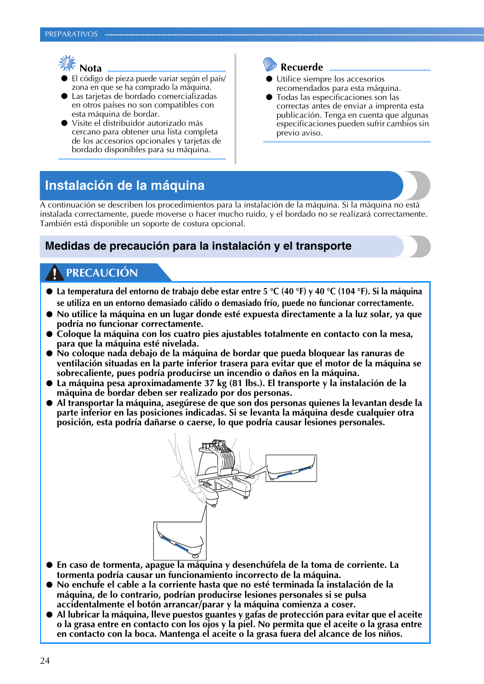 Instalación de la máquina | Brother PR655 User Manual | Page 26 / 280