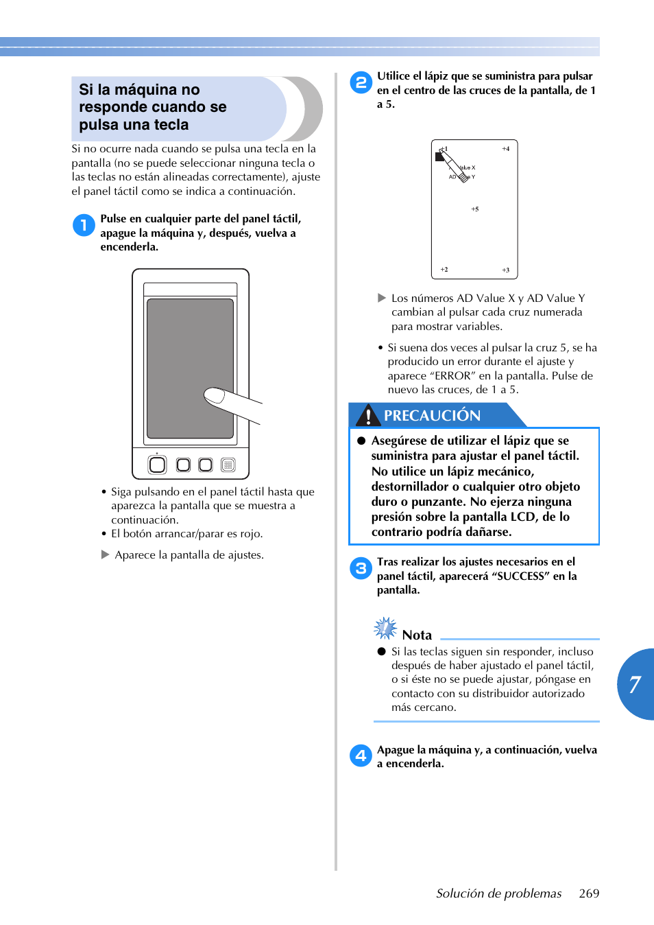 Precaución, Nota | Brother PR655 User Manual | Page 271 / 280