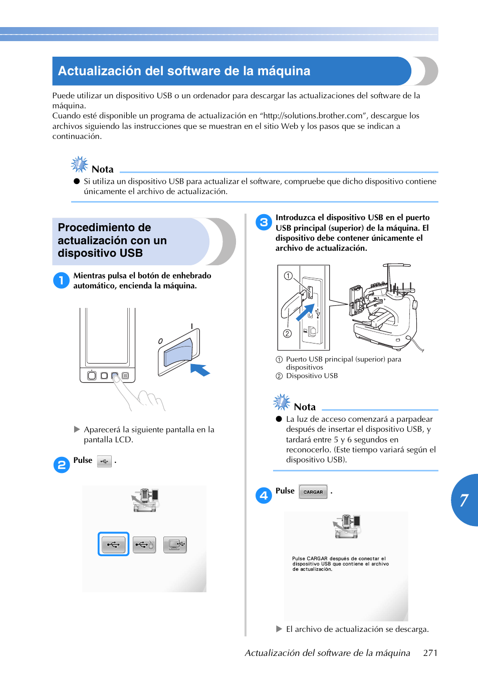 Actualización del software de la máquina | Brother PR655 User Manual | Page 273 / 280