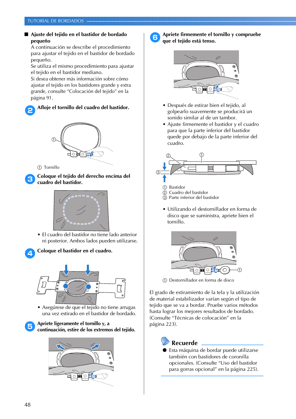Recuerde | Brother PR655 User Manual | Page 50 / 280
