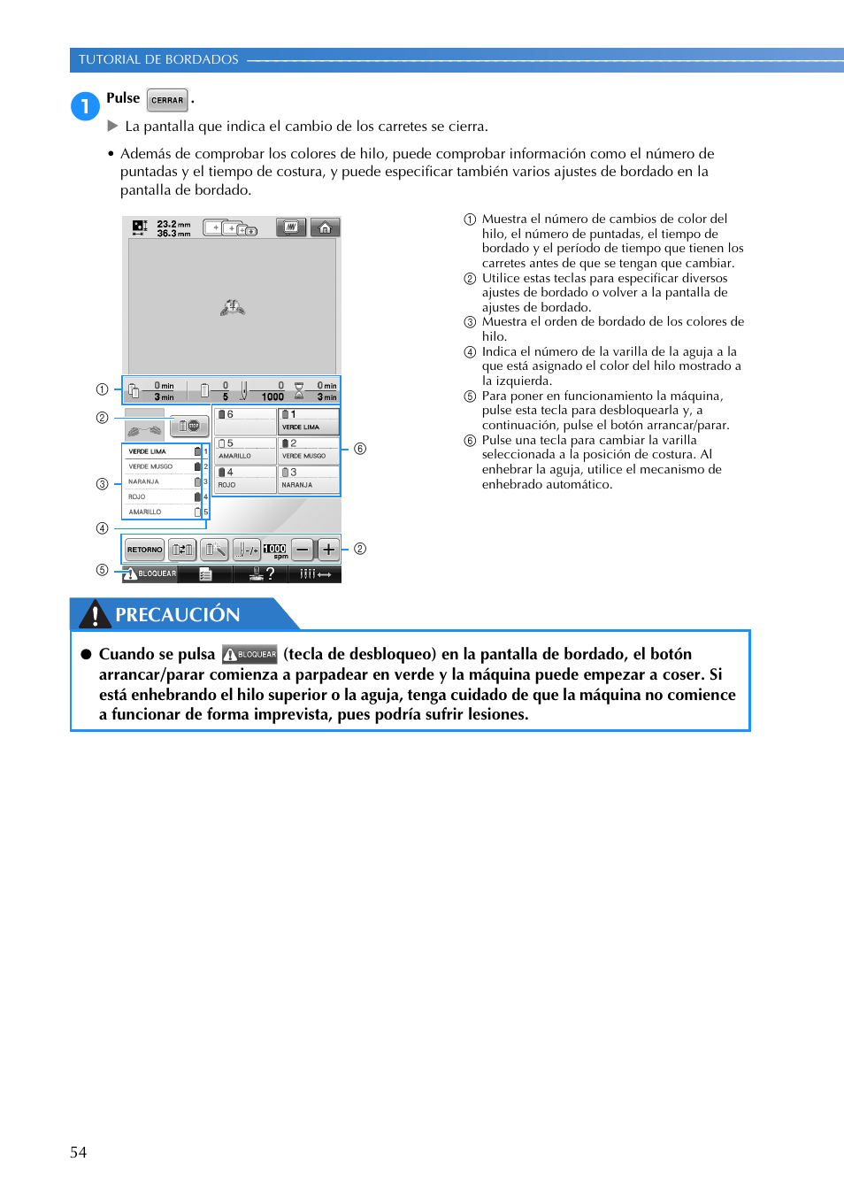 Precaución | Brother PR655 User Manual | Page 56 / 280