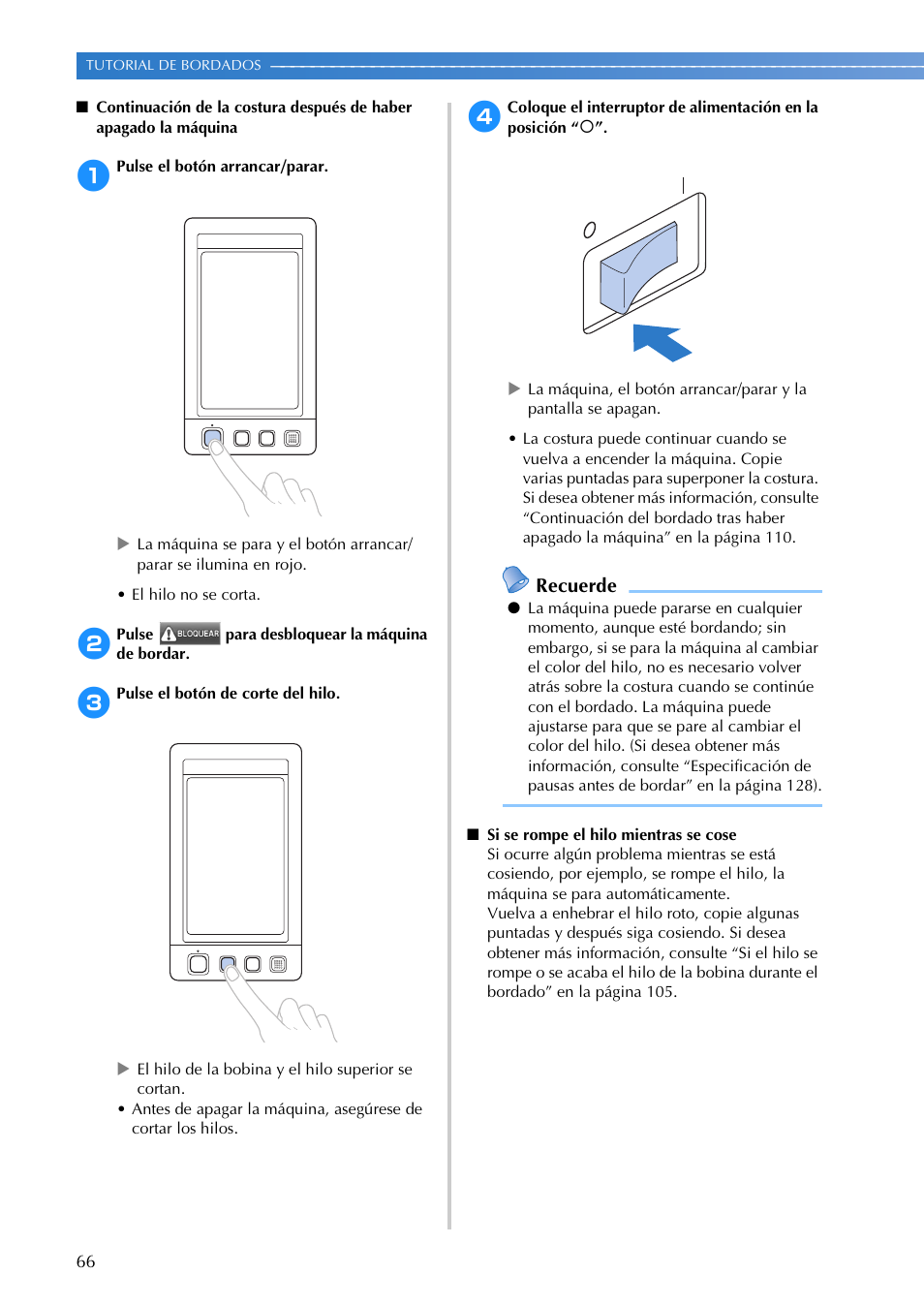 Recuerde | Brother PR655 User Manual | Page 68 / 280